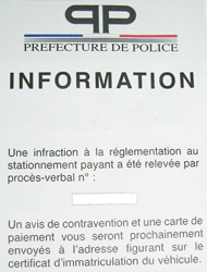 avis d'information de contravention à Paris