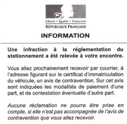 avis d'information de contravention